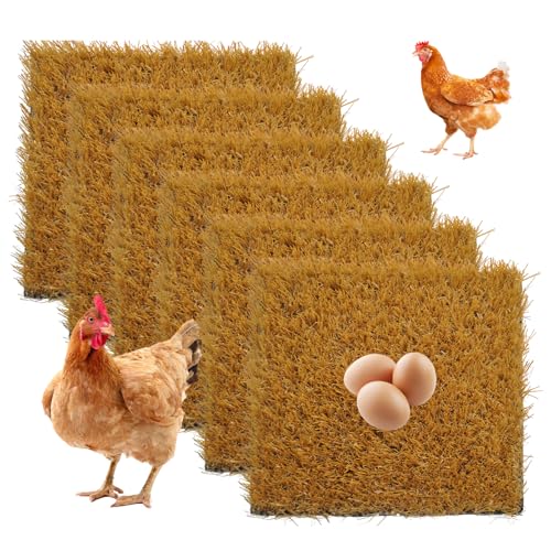 Image of 6 Pack Chicken Nesting Box Pads,Washable Artificial Grass Rug Chickens Bedding Reusable Laying Eggs Turf Nesting Mats for Chickens Coop Pet Outdoor Indoor
