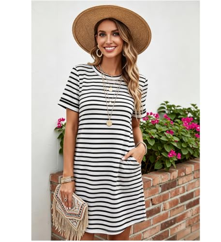 Image of Bluetime Womens T Shirt Dresses Casual 2026 Summer Short Sleeve Loose Vacation Dress with Pockets