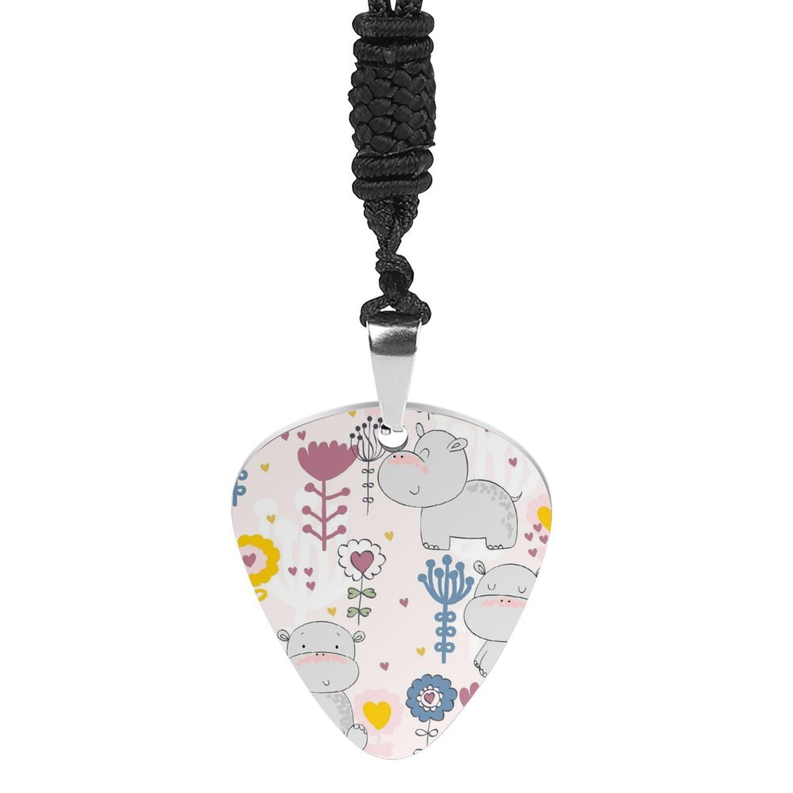 Flowers And Hippos Guitar Pick Necklace Personalized Pendant Necklace Jewelry Gift for Men Women