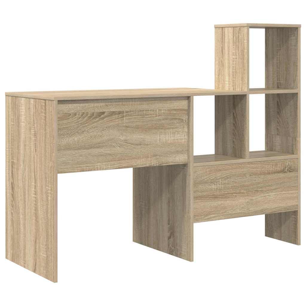 Scrivania Sonoma rovere 131,5 x 50 x 106,5 cm, materiale in legno, scrivania per computer con ripiani, scrivania per casa, ufficio, durevole, ideale per studio e camera da letto