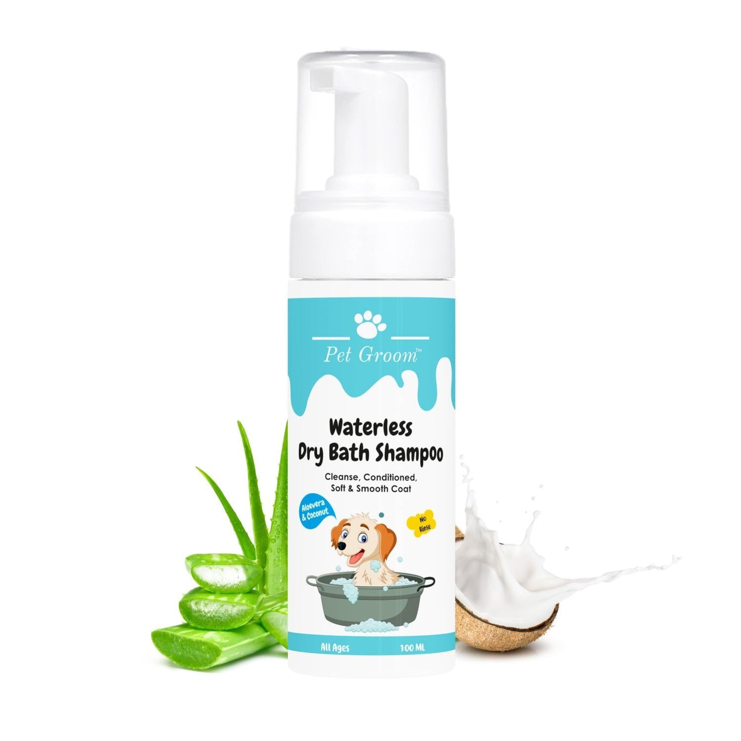 Pet Groom Water Less Dry Bath Shampoo Cleanse Conditioned, Soft and Smooth Coat | Aloevera and Coconut | No Rinse 100 ML | WaterLess Dry Bath Shampoo (B0CR6LDPPQ) Amazon Price History, Amazon Price Tracker