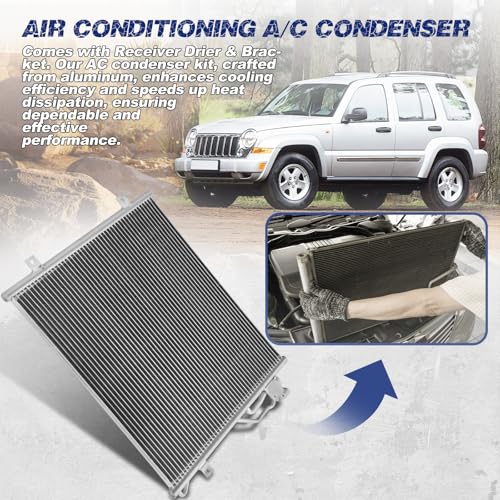 Image of Air Conditioning A /C Condenser Compatible with Jeep Liberty 2002 2003 2004 2005 L4 2.4L V6 3.7L # 3058, 94773, 56022951AA, 55037465AC, 55037465AA, 55037465AB