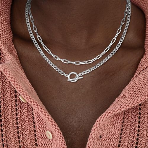 CHESKY Gold Layered Necklaces for Women, 14K Gold Plated Chain Necklace Women Trendy Cuban Link Paperclip Chain Toggle Clasp Necklace Fashion Chunky Jewelry for Women3