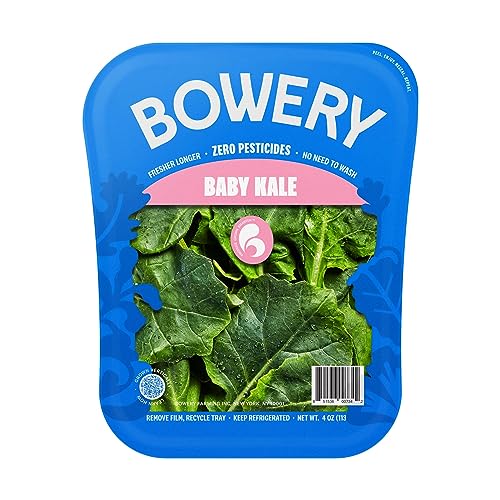 Bowery Baby Kale Salad, Locally Grown Pesticide Free Leafy Greens | No Need To Wash | Non Gmo Verified | Sweet Smooth Satisfying Taste | Fresh Crisp Crunchy Salad Kit | Sustainably Grown 4.0 Oz #TOP18