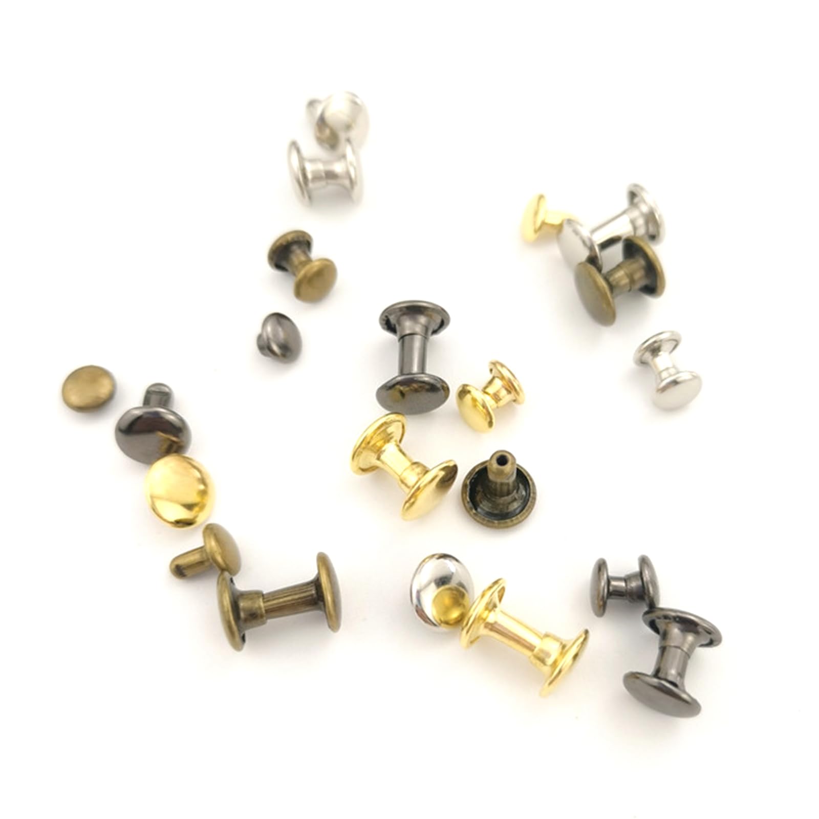 240 set di rivetti in pelle, rivetti tubolari a doppio tappo, 4 colori