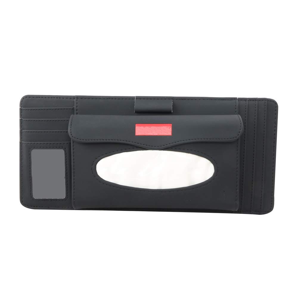 idain Car Sun Visor Organizer,Tissue Holder Multifunctional Tissue Box Glasses Holder Card Package CD Bag,Black