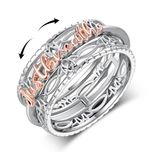 Fuguangju Spinner Fidget Ring 925 Sterling Silver Lotus Flower Yoga Just Breathe Anxiety Ring Stress Relieving Boredom ADHD Autism Rings for Women Men (9)