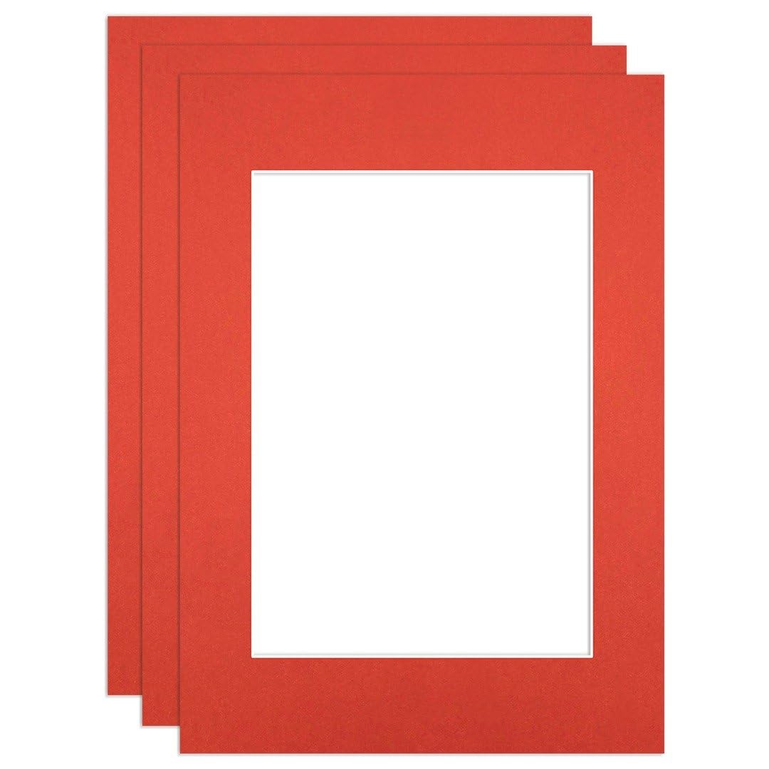Procut Global 7x5" Poppy Red Picture Mounts to Fit 5x3.5" Aperture - Precision Cut Cardboard Photo Mount - Ideal for Frames, Prints, Artwork & Certificates - Sizes & Colours Available - 3 Pack