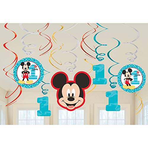 Amscan 1st Birthday Mickey Mouse Swirl Decorations 12Count Party Supplies Mickey Fun to Be One! One Size, Multicolor (671833)
