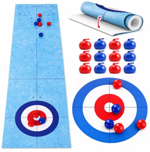 Techspace Tabletop Curling Game - Portable Family Board Game with 12 Roller Stones (Blue & Red) - Mini Indoor & Outdoor Ice Curling Game for Kids and Adults Travel-Friendly Party Toy