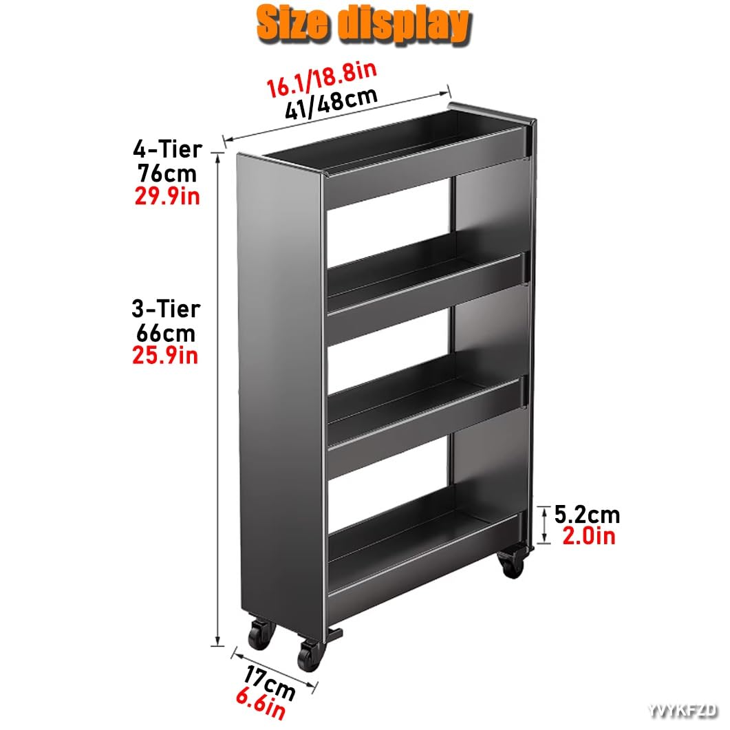 Carrello portaoggetti sottile in metallo, carrello da cucina con rotelle, armadio stretto a 3 livelli, organizer mobile da bagno per piccoli spazi