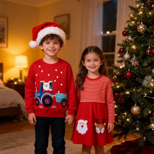 B&G-KID Toddler Boys Crewneck Sweatshirts Christmas Kids Excavator Long Sleeve Pullover Casual Santa Tops Clothes 2-7T.2