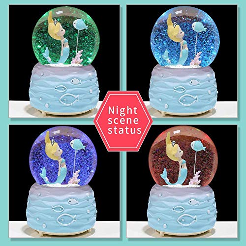 Mermaid Snow Globes,Snowglobes With Musical,Led Lights, Gifts For Girls,Birthday Christmas Festival Gift For 5-12 Year Old Girls (Blue) #TOP3