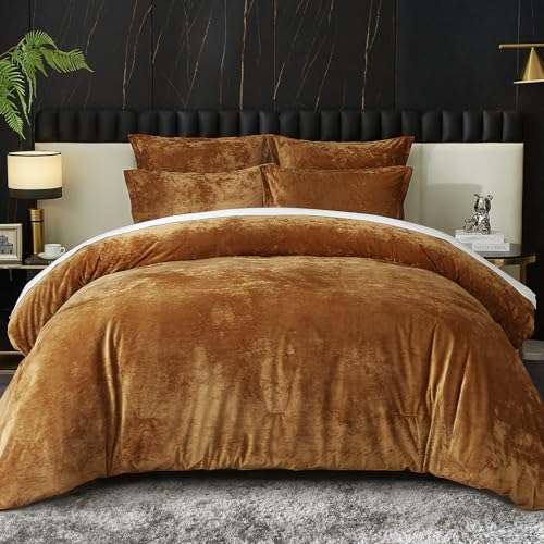 Ivellow Crushed Velvet Comforter Set Queen Size - 5pcs