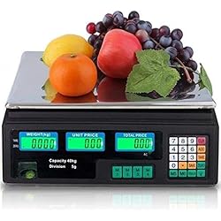 Balanzas Comerciales Maxell Power BASCULA BALANZA Comercial para Pesar Fruta VERDURA Peso 40KG Suma BATERIA Y 220V