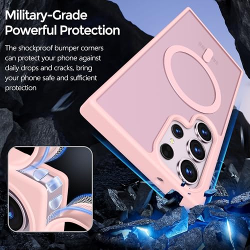 Image of Rayboen for Samsung Galaxy S23 Ultra Case Magnetic, [Compatible with Magsafe] Protective Skin Finish Matte Phone Cover for Samsung S23 Ultra with Translucent Hard Back & Soft Edge, Matte Pink
