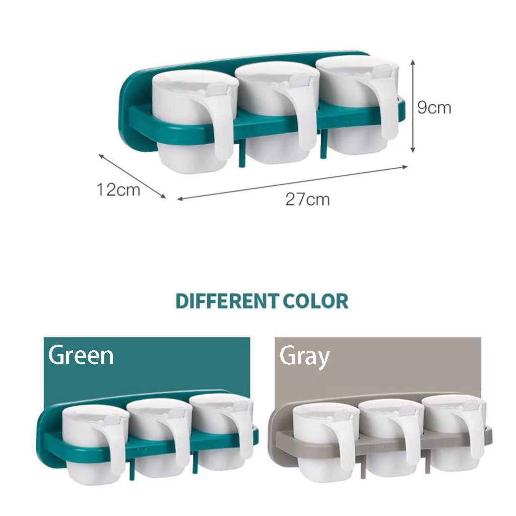 Boîte à épices Hangable Spice Container Spice Box Set Pot à épices en Plastique avec Cuillère Couvercle et Base (Lot de 4 Gris) (Couleur : Gris, Taille : 36 * 12 * 9cm) (Vert 27 * 12 * 9cm)