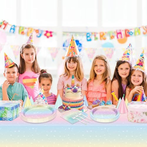 Quericky Pastel Rainbow Party Supplies For 20 Guests, Disposable Tableware Set Includes Pastel Paper Plates thumb #4