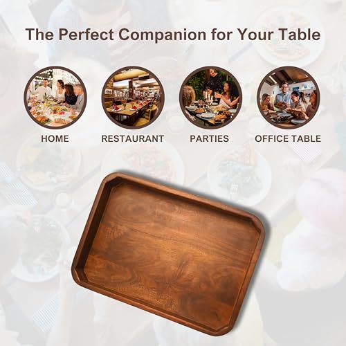 Image of Solid Mango Wood Rectangular Serving Tray (Single)| Handcrafted Multipurpose Wooden Tray for Tea, Coffee, Snacks & Home Decor | Natural Finish | Kitchen & Dining Tray