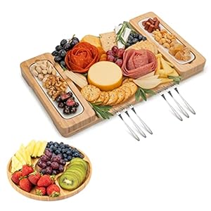 SMIRLY Bamboo Cheese Board Set – Large Charcuterie Board Set – Wooden Cheese Boards Charcuterie Boards – Unique…