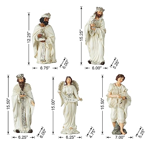 Image of Glitzhome 15.5 Inch Oversized Nativity Sets for Christmas Decor Set of 12 Nativity Scene Collectible Figurine Sets for Tabletop Decor Xmas Resin Ivory Nativity Figurines Set Animals Figurines