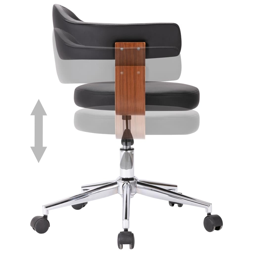 Juego de 6 sillas de comedor giratorias negras de piel sintética | Regulable en altura, rotación de 360 grados, marco de madera y acero, asiento ergonómico, carga máxima 110 kg