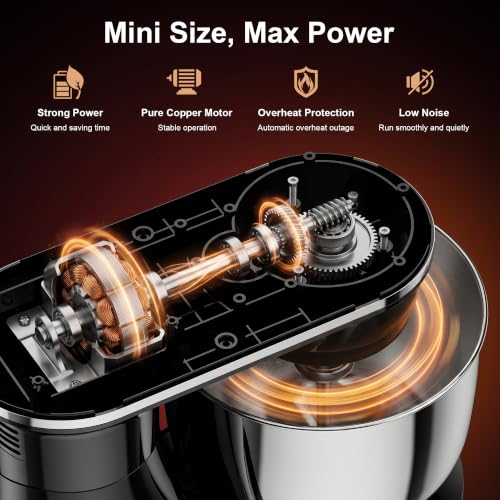 Image of Honinst 4QT Electric Stand Mixer, 10-Speed Tilt-Head Compact Kitchen Mixer