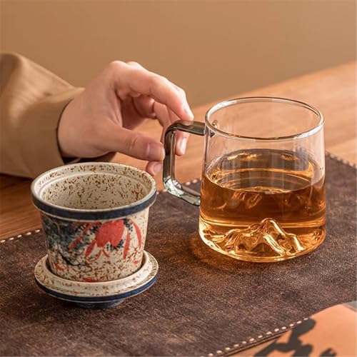 Taza de té de vidrio de borosilicato con infusor de cerámica y tapa de diseño 8
