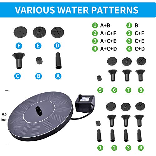 Solar Bird Bath Fountain Pump, Solar Powered Bionic Water Fountains Pump with 4 Nozzles, Floating Fountain Pump for Birdbath, Pond, Pool, Fish Tank, Aquarium and Garden