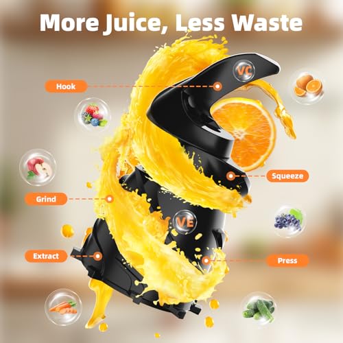 Juicer Machines with 5.8" Large Feed Chute, Slow Masticating Cold Press Juicer for Whole Fruits & Vegetables, Easy to Clean Design, High Juice Yield Home Juicer for Daily Wellness - Image 5