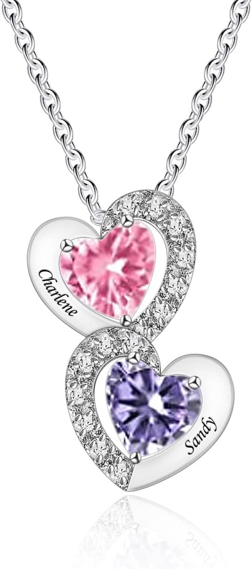 BAUMA AUTO Personalized Heart Pendant Necklace 1-5 Heart Birthstones Mother Birthstone Jewelry Custom Necklaces for Women Grandmother Mom Daughter Mother's Day