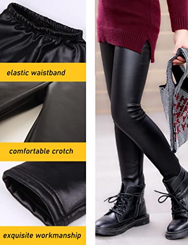 Kiench Girls Matted Faux Leather Leggings Stretch Winter Fleece Lined Leggin Casual Pants3