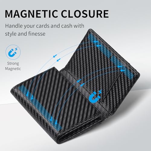 Wallet for Men, Men's Wallet, RFID Blocking Money Clip Minimalist Card Holder & Magnetic Closure (Carbon Fiber Black)2
