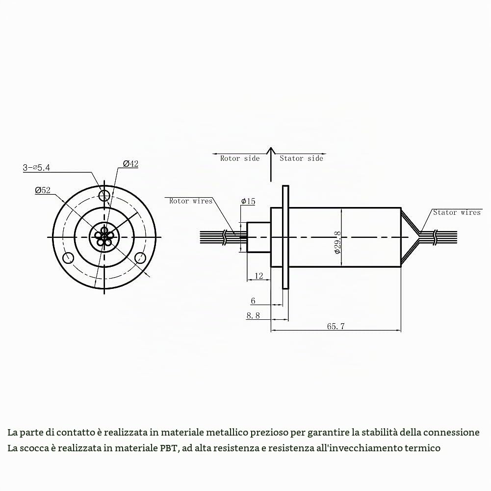 Anello Conduttivo 50 Giri/Min, Diametro 29,8 mm, Set da 6 Pezzi, 0-600 V CA/CC, Anello di Raccolta per Apparecchiature Elettriche ad Alta Potenza, Coppia Nominale 0,1 N/m