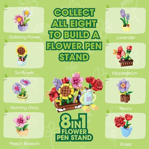 Image of 8-in-1 Flowers Galsang Flower (100 Pieces) | Learn About Plant Kingdom | Building Block Set for Kids Age 6+ | STEM Educational Toy | Build, Collect & Create Flower Pen Stand