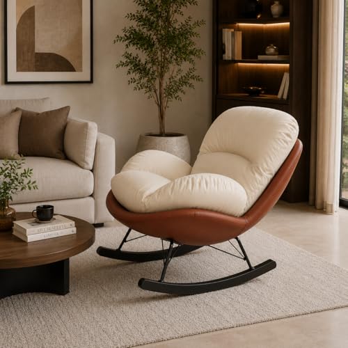 Image of The Attic Rocksy Lounge Chair, Aaram Chair for Adults, Modern Rocking Chair, Peach, Beige