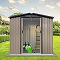 Zevemomo 6 x 4 ft Outdoor Storage Shed, All Weather Metal Sheds with Metal Foundation & Lockable Sliding Doors, Tool Sheds for Garden, Patio, Backyard, Lawn, Brown