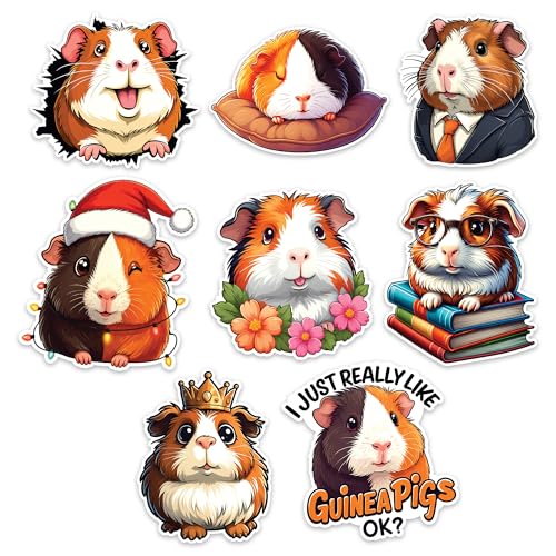 Image of Guinea Pig Sticker 8 Pcs (Large Size) Vinyl Stickers Laptop Waterproof Decal for Car Bumper Water Bottle Notebook Window Funny Party Birthday Decorations - Size 4 Inches