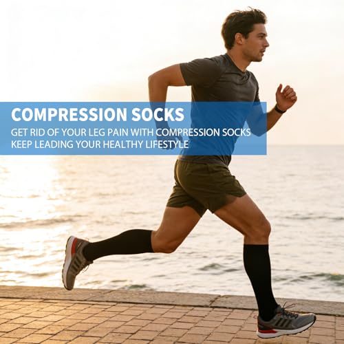 Image of 3 Pairs Knee High Graduated Compression Socks For Women and Men - Best Medical, Nursing, Travel & Flight Socks - Running & Fitness - 15-20mmHg