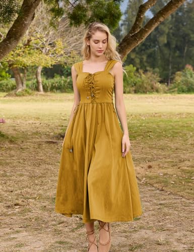 Scarlet Darkness Women Renaissance Summer Midi Dress Cottagecore Sleeveless Lace Up Dress4