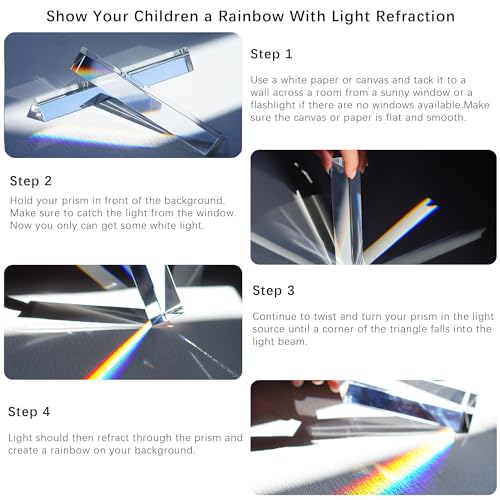 Image of QFkris 4pcs 6 inch Clear Optical Lens Glass Triangular Prism for Photography Science Classroom Rainbow Maker Art Decor (Pack of 3)