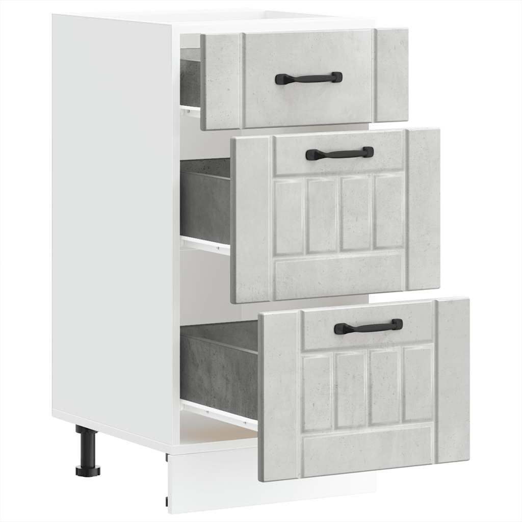 Meuble de cuisine Lucca gris béton en aggloméré, 40 x 46 x 81,5 cm, avec pieds réglables, espace de rangement adapté pour vaisselle, tiroir, plan de travail, garde-manger, armoire d'appoint