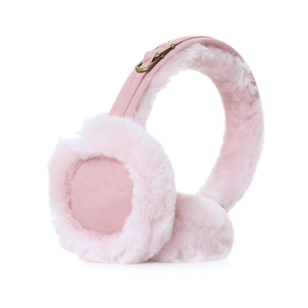 MGGMOKAY Unisex Winter Earmuffs Foldable Earmuff Sheepskin Warm Earmuffs,Pink