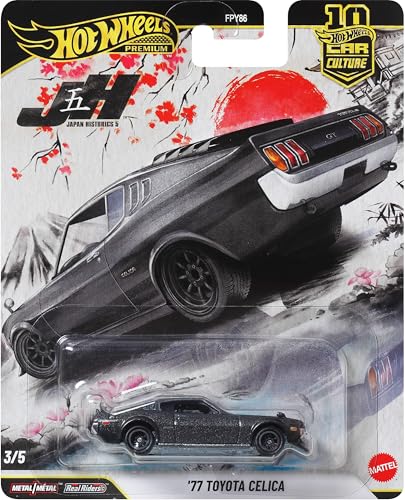 Hot Wheels 1977 Toyota Celica (RA28), Coche de Juguete Premium a Escala 1:64, con neumáticos Real Riders y Carrocería y Chasis Metal/Metal, JKD98