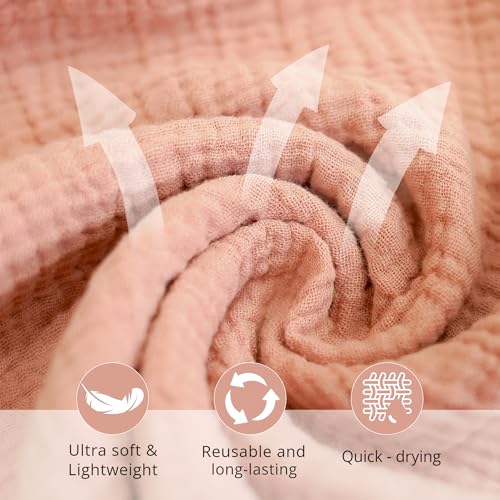 Image of Konssy 6 Pack Face Cloths, 100% Muslin Cotton Wash Cloth for Washing Face | 11 inch x 11 inch Facial Washcloths for Women, Soft & Reusable, for Sensitive Skin, Makeup Remover Cloths for Daily Cleansing,Pink