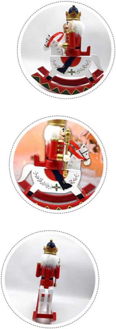 DOITOOL Wooden Christmas Nutcracker Figurine Large Tabletop Nutcracker Soldier Ornament Red Rocking Horse Holiday Home Decoration for Xmas Party