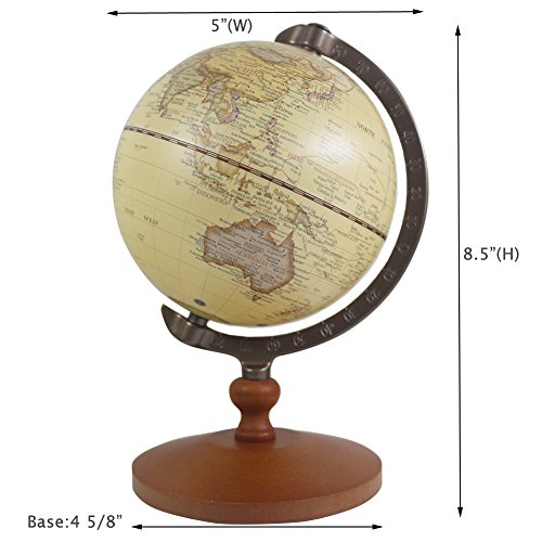 Vintage 5 inch Diameter Brown World Globe Antique Decorative Desktop Globe Rotating Earth Geography Globe Wooden Base Educational Globe Wedding School Children Gift (Brown with Wood Base)