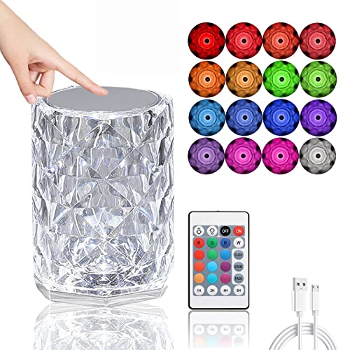 Cresitch Lampe de Chevet Chambre, Lampe de Bureau Led, Lampe Tactile Sans Fil, Veilleuse Rechargeable USB, Lampe de Table Cristal avec TéLéCommande (H 12.8CM, 16 colors) Cover