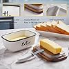 Ceramic Butter Dish with Lid and Knife for Countertop, Airtight Butter Keeper for Counter or Fridge, Butter Container with Thick Acacia Wood Lid, for Farmhouse Kitchen Decor and Accessories, White #4