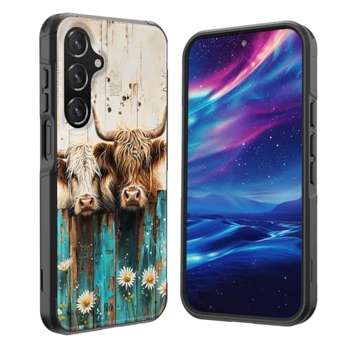 GFEWYTJYJ for Galaxy A16 5G Case,[10 FT Military Grade Drop Protection] Non-Slip Heavy Duty Shockproof Phone Case for Samsung Galaxy A16 5G 6.7 Inch 2024,Highland Cow with Daisy Floral - image 1